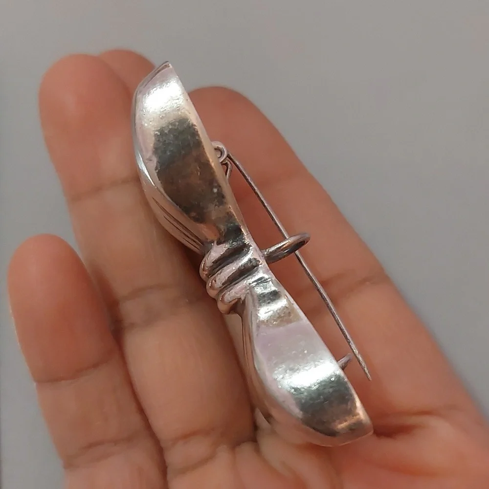 Vintage Antique 925 Sterling Silver Puffy Bow Brooch Pin or Pin Chunky Large - Picture 7 of 7